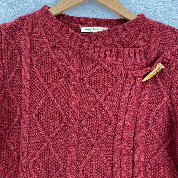 Woolovers Lambswool Cardigan Sweater Womens Small Maroon Long Fisherman Knit - Picture 7 of 13